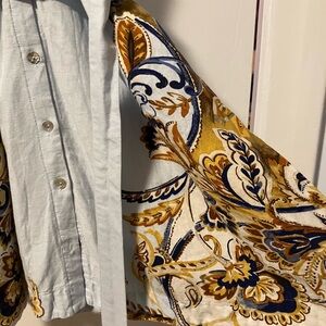 Joie Light Blue Midi Shirt Dress with Yellow & Navy Floral Panels - Linen Blend